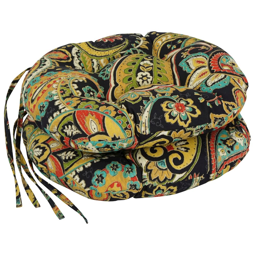16-inch Spun Polyester Patterned Outdoor Round Tufted Chair Cushions (Set of 2). Picture 1