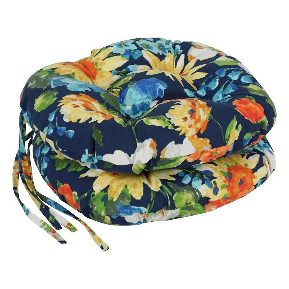 16-inch Spun Polyester Patterned Outdoor Round Tufted Chair Cushions (Set of 2). Picture 1