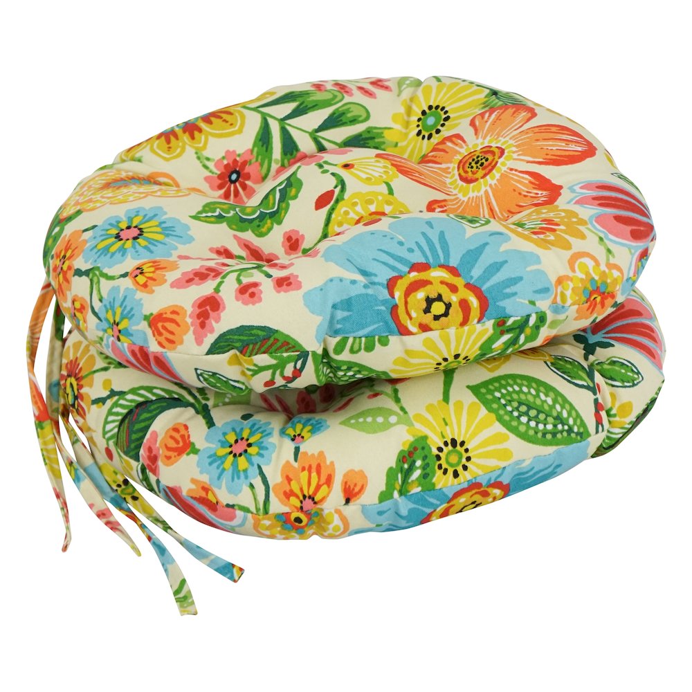 16-inch Spun Polyester Patterned Outdoor Round Tufted Chair Cushions (Set of 2). Picture 1