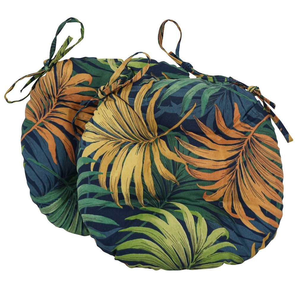 16-inch Spun Polyester Patterned Outdoor Round Tufted Chair Cushions (Set of 2). Picture 3