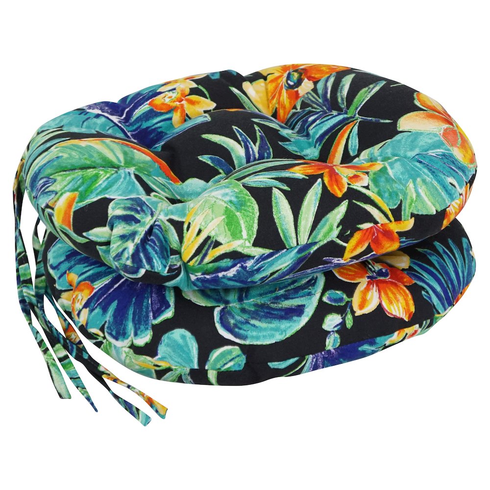 16-inch Spun Polyester Patterned Outdoor Round Tufted Chair Cushions (Set of 2). Picture 1