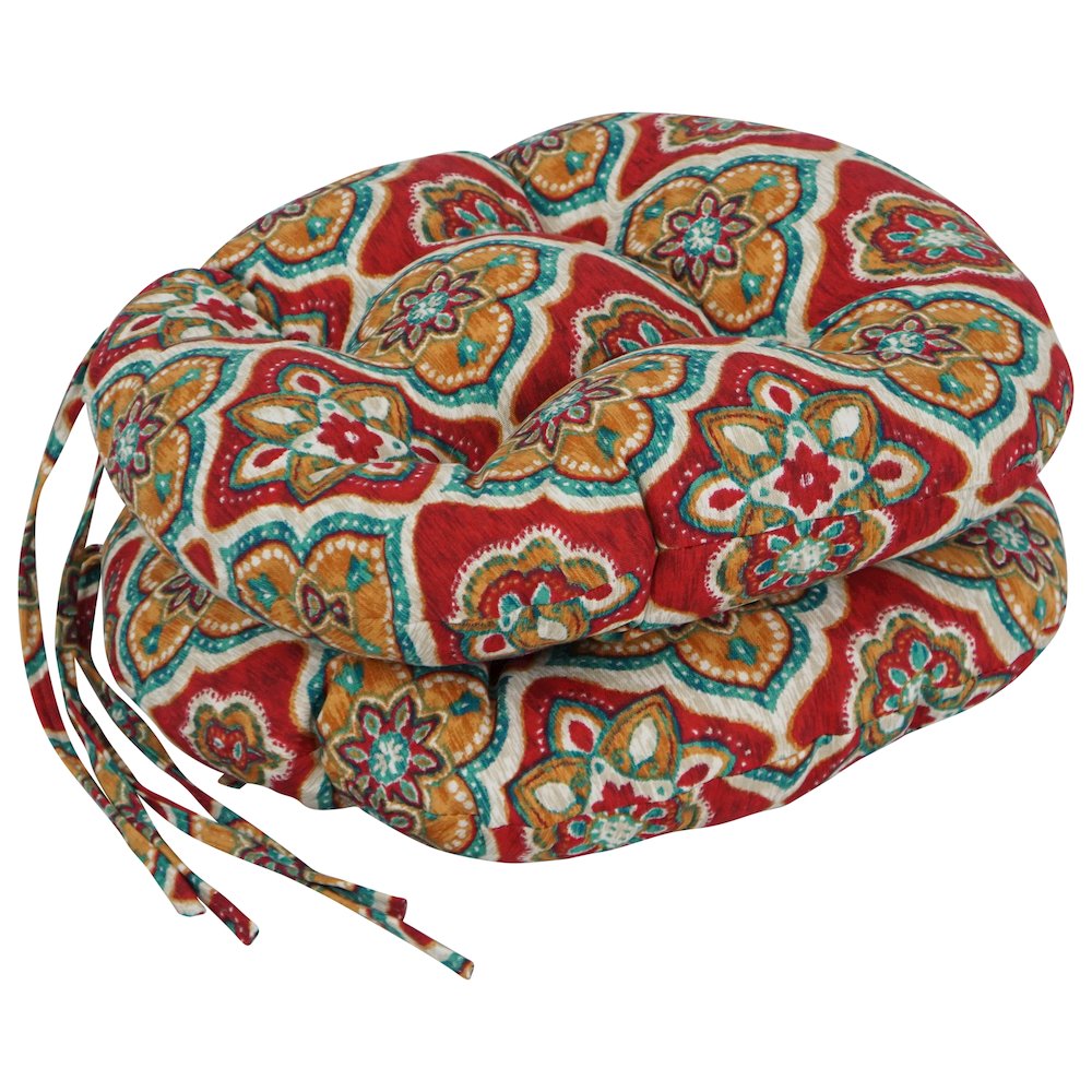 16-inch Spun Polyester Patterned Outdoor Round Tufted Chair Cushions (Set of 2). Picture 1