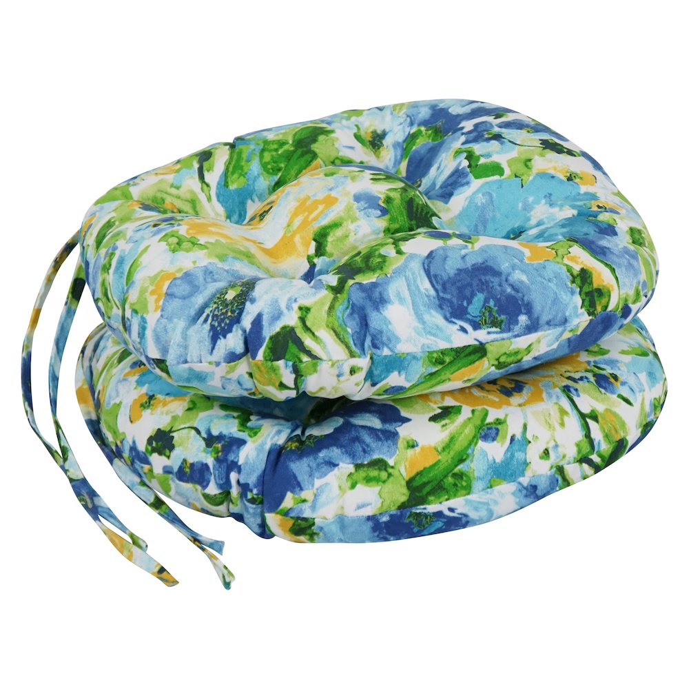 16-inch Spun Polyester Patterned Outdoor Round Tufted Chair Cushions (Set of 2). Picture 1