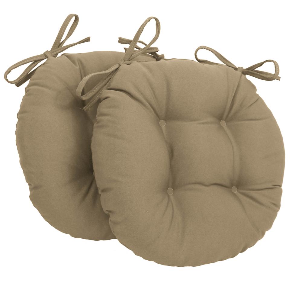 16-inch Solid Twill Round Tufted Chair Cushions (Set of 2). Picture 1