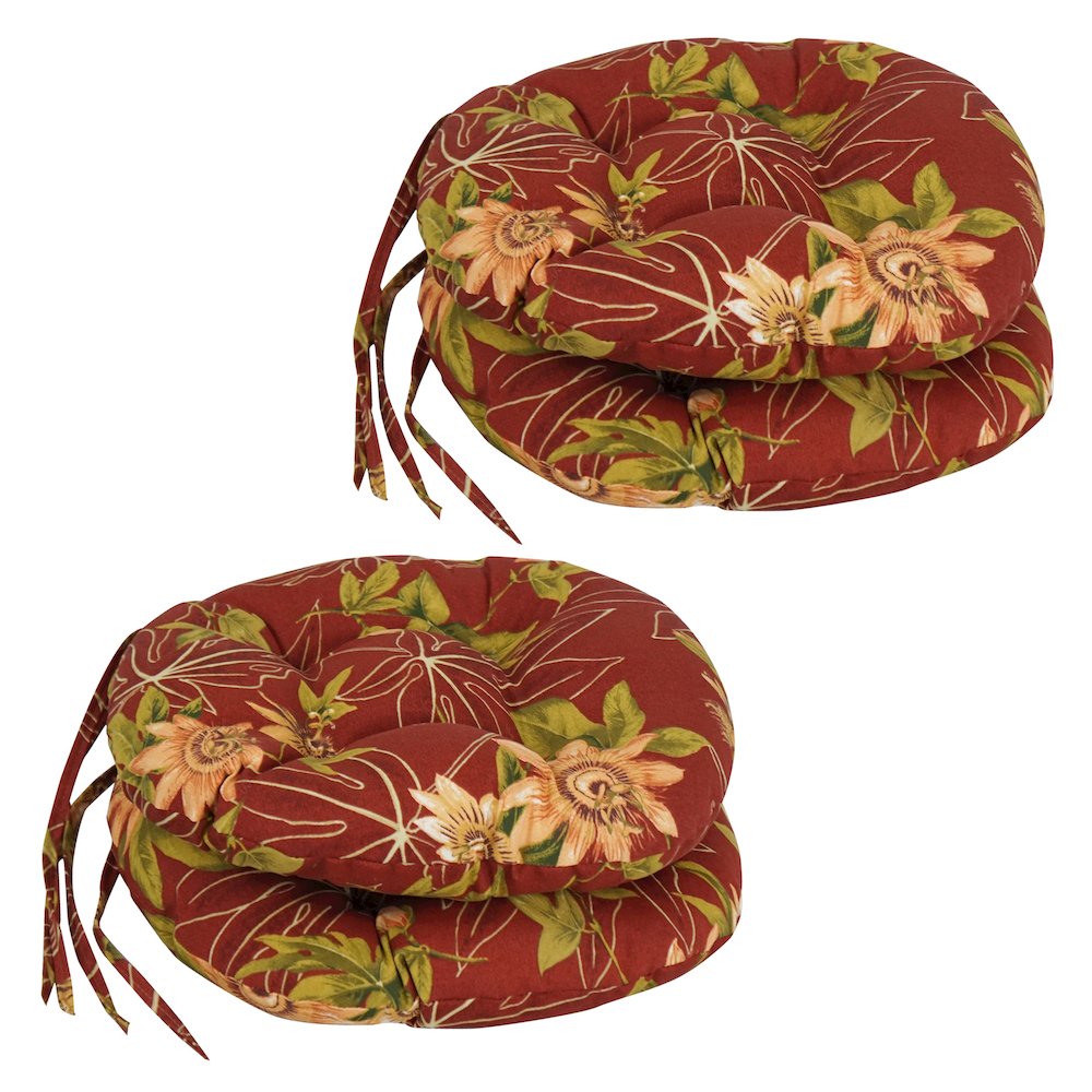 16-inch Spun Polyester Patterned Outdoor Round Tufted Chair Cushions (Set of 4). Picture 1