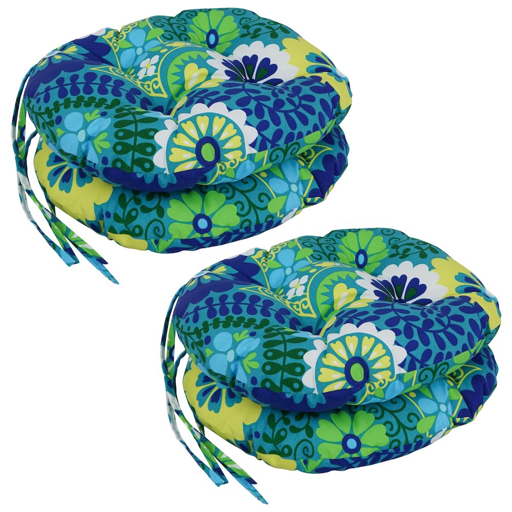 16-inch Spun Polyester Patterned Outdoor Round Tufted Chair Cushions (Set of 4). Picture 1