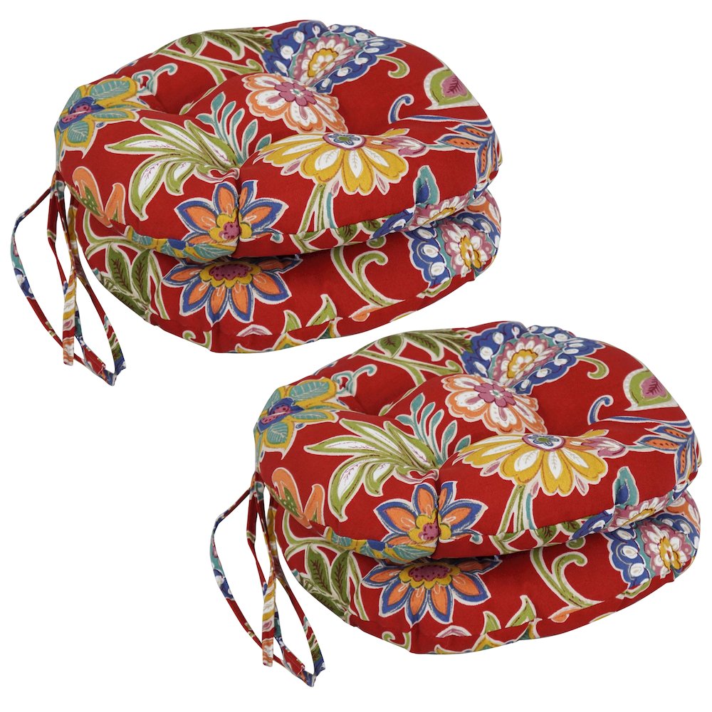 16-inch Spun Polyester Patterned Outdoor Round Tufted Chair Cushions (Set of 4). Picture 1