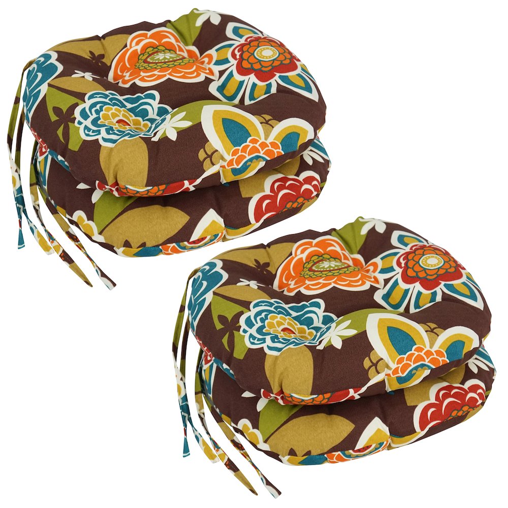 16-inch Spun Polyester Patterned Outdoor Round Tufted Chair Cushions (Set of 4). Picture 1