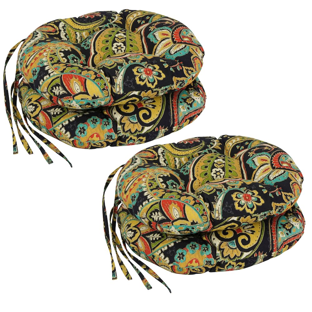 16-inch Spun Polyester Patterned Outdoor Round Tufted Chair Cushions (Set of 4). Picture 1