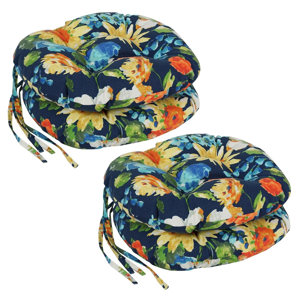 16-inch Spun Polyester Patterned Outdoor Round Tufted Chair Cushions (Set of 4). Picture 1