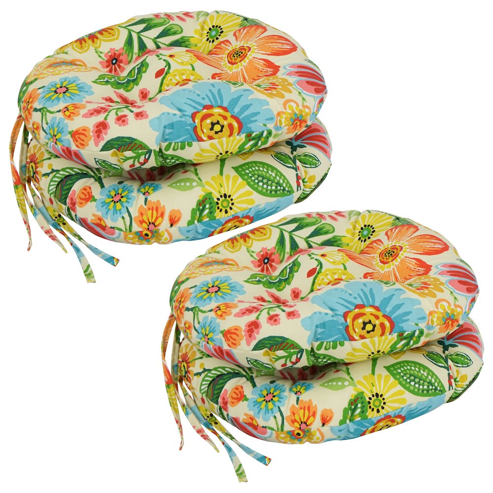16-inch Spun Polyester Patterned Outdoor Round Tufted Chair Cushions (Set of 4). Picture 1