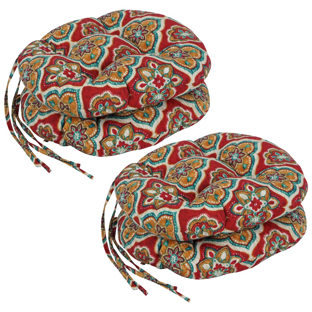 16-inch Spun Polyester Patterned Outdoor Round Tufted Chair Cushions (Set of 4). Picture 1
