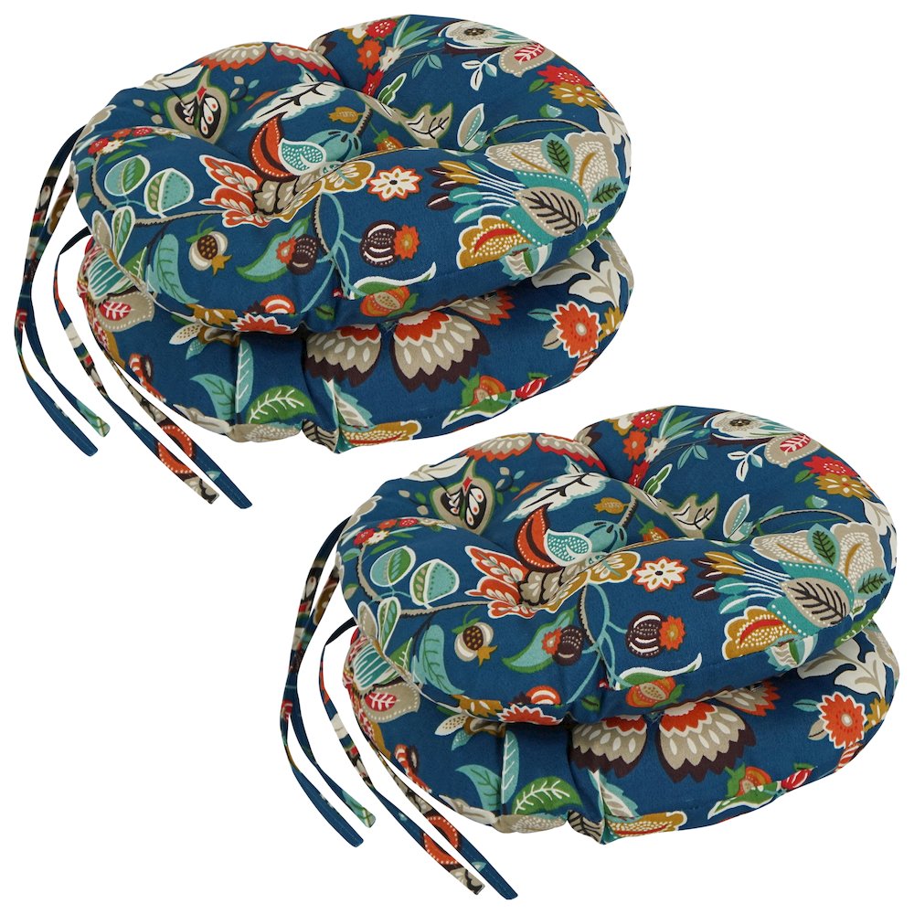 16-inch Spun Polyester Patterned Outdoor Round Tufted Chair Cushions (Set of 4). Picture 1