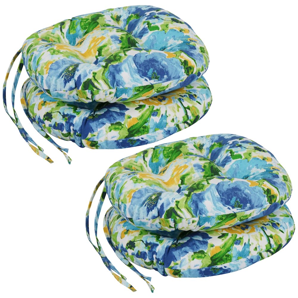 16-inch Spun Polyester Patterned Outdoor Round Tufted Chair Cushions (Set of 4). Picture 1