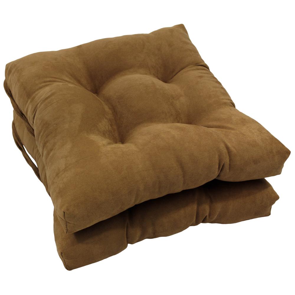 16-inch Solid Micro Suede Square Tufted Chair Cushions (Set of 2). Picture 1