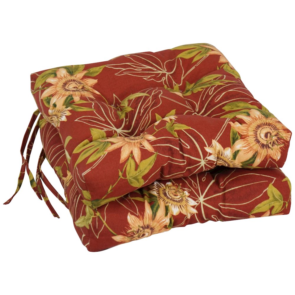 16-inch Spun Polyester Patterned Outdoor Square Tufted Chair Cushions (Set of 2). Picture 1
