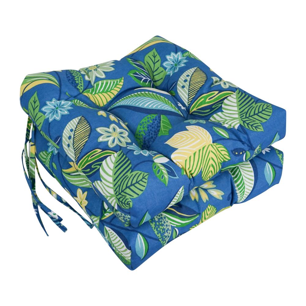 16-inch Spun Polyester Patterned Outdoor Square Tufted Chair Cushion. Picture 1