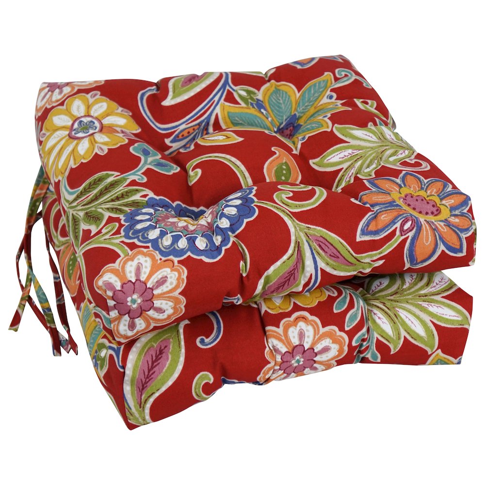 16-inch Spun Polyester Patterned Outdoor Square Tufted Chair Cushions (Set of 2). Picture 1