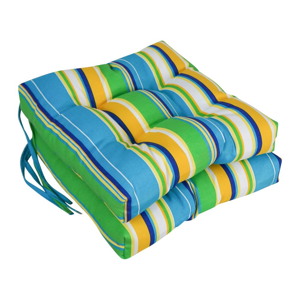 16-inch Spun Polyester Patterned Outdoor Square Tufted Chair Cushion. Picture 1