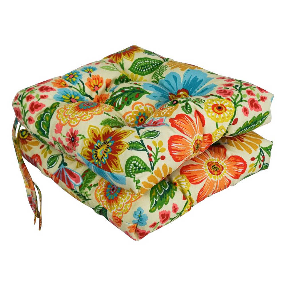16-inch Spun Polyester Patterned Outdoor Square Tufted Chair Cushion. Picture 1