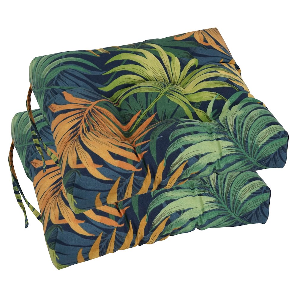 16-inch Spun Polyester Patterned Outdoor Square Tufted Chair Cushions (Set of 2). Picture 1