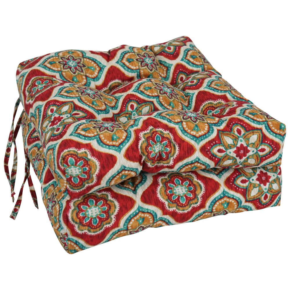 16-inch Spun Polyester Patterned Outdoor Square Tufted Chair Cushions (Set of 2). Picture 1