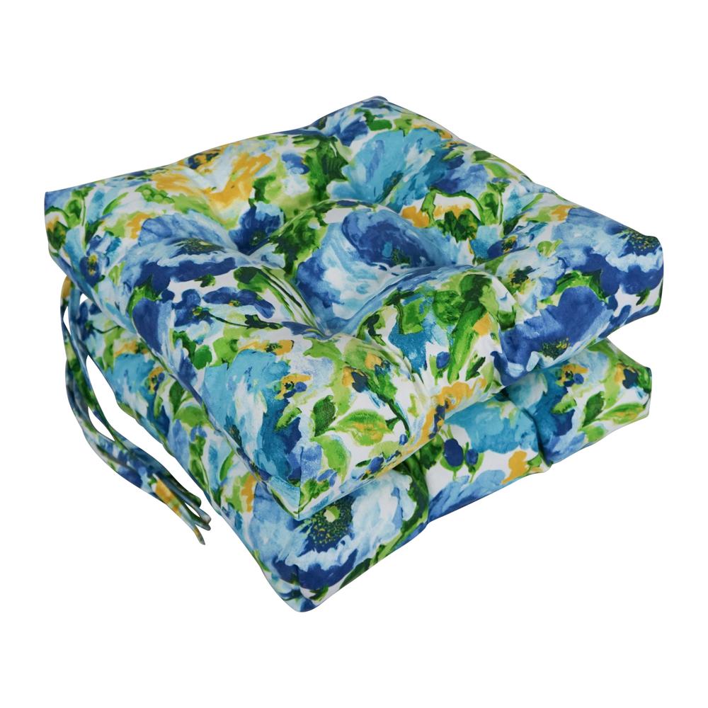 16-inch Spun Polyester Patterned Outdoor Square Tufted Chair Cushion. Picture 1
