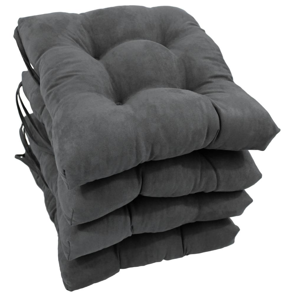 16-inch Solid Micro Suede Square Tufted Chair Cushions (Set of 4). Picture 1