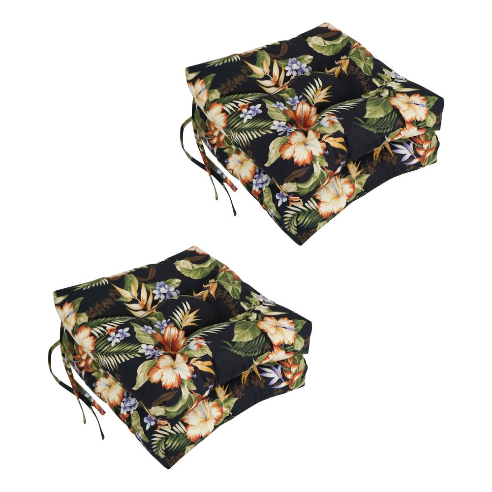 16-inch Spun Polyester Patterned Outdoor Square Tufted Chair Cushion. Picture 1