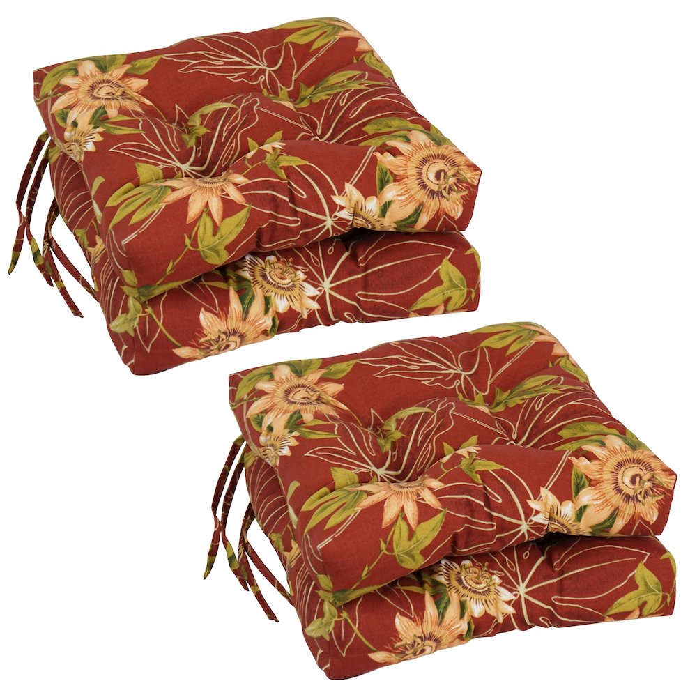 16-inch Spun Polyester Patterned Outdoor Square Tufted Chair Cushions (Set of 4). Picture 1