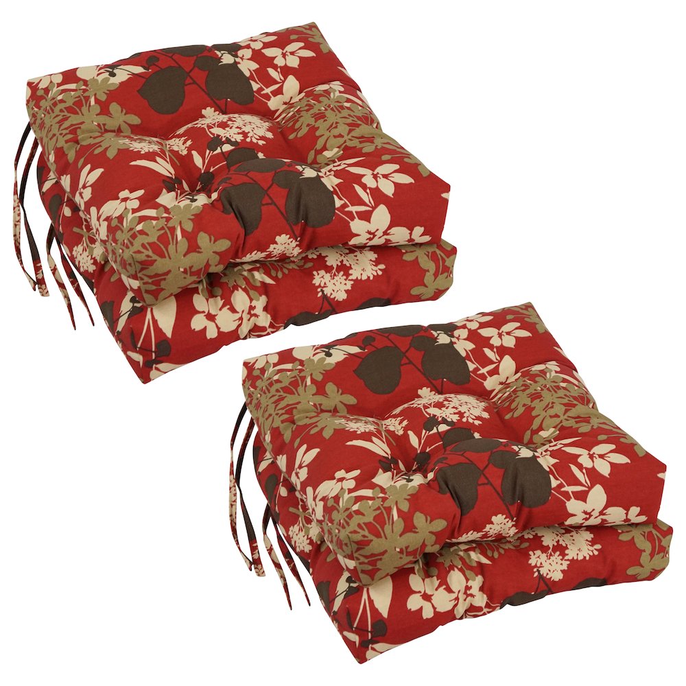 16-inch Spun Polyester Patterned Outdoor Square Tufted Chair Cushions (Set of 4). Picture 1