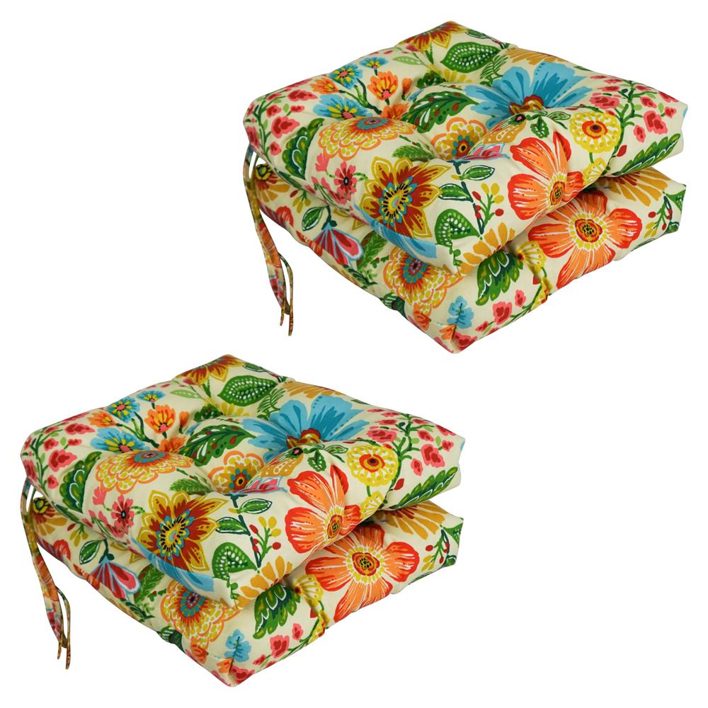 16-inch Spun Polyester Patterned Outdoor Square Tufted Chair Cushion. Picture 1