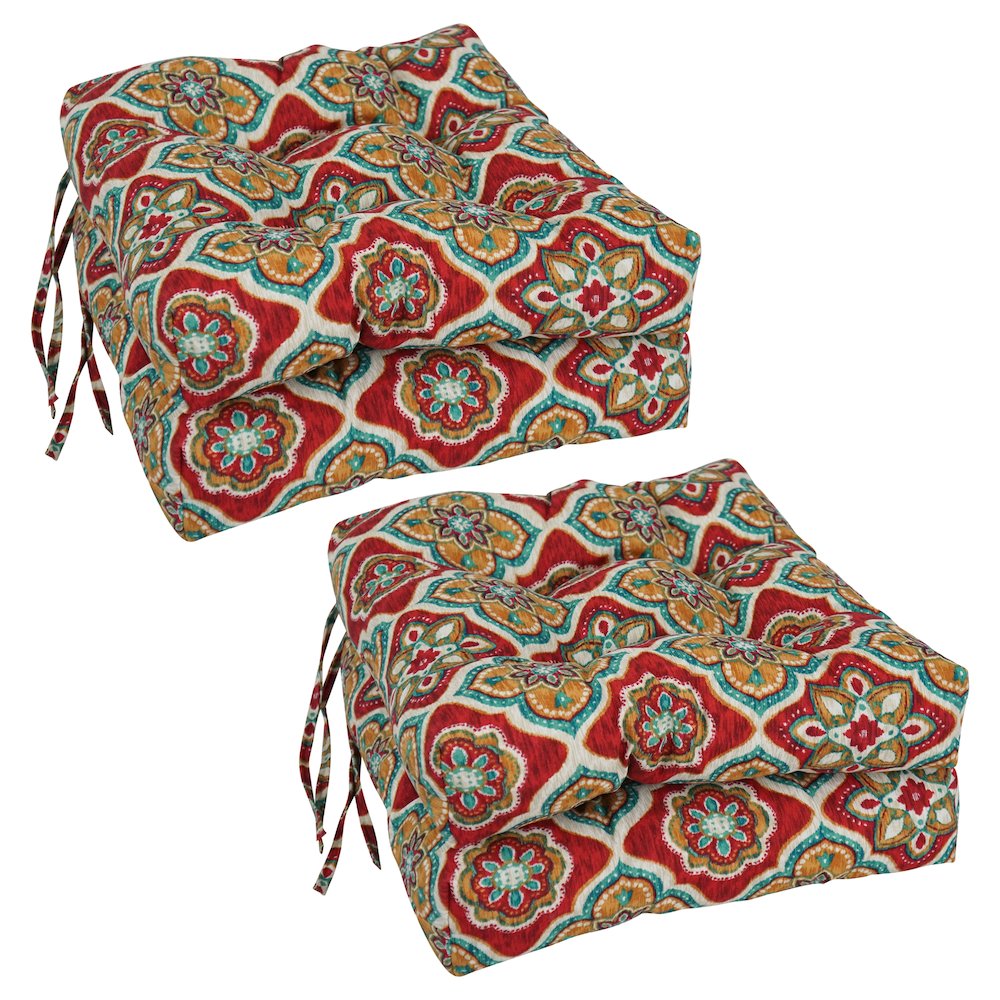 16-inch Spun Polyester Patterned Outdoor Square Tufted Chair Cushions (Set of 4). Picture 1