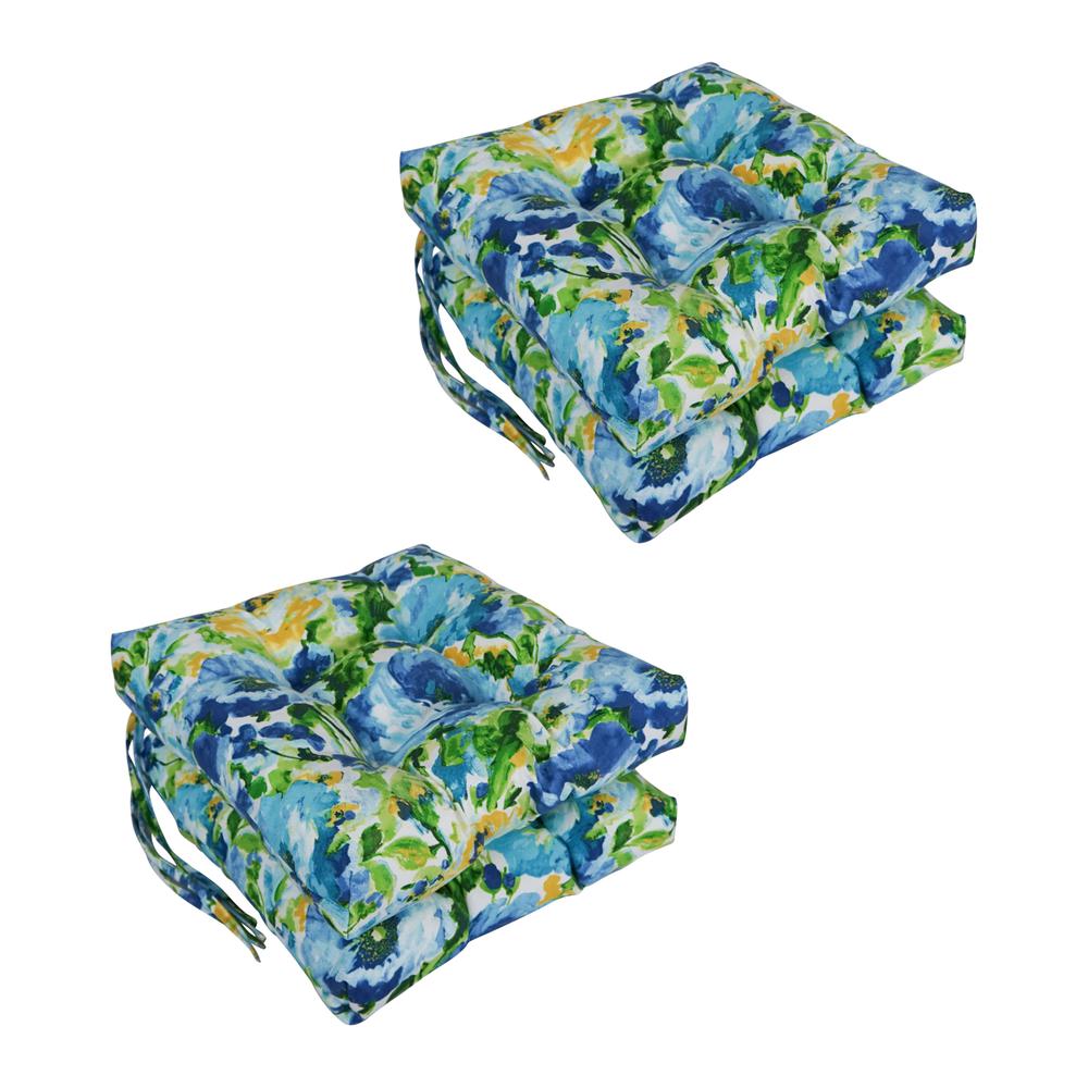 16-inch Spun Polyester Patterned Outdoor Square Tufted Chair Cushion. Picture 1