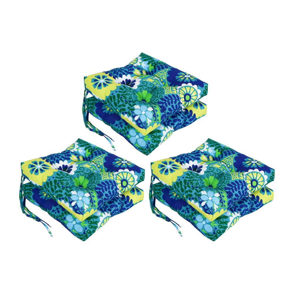 16-inch Spun Polyester Patterned Outdoor Square Tufted Chair Cushion. Picture 1