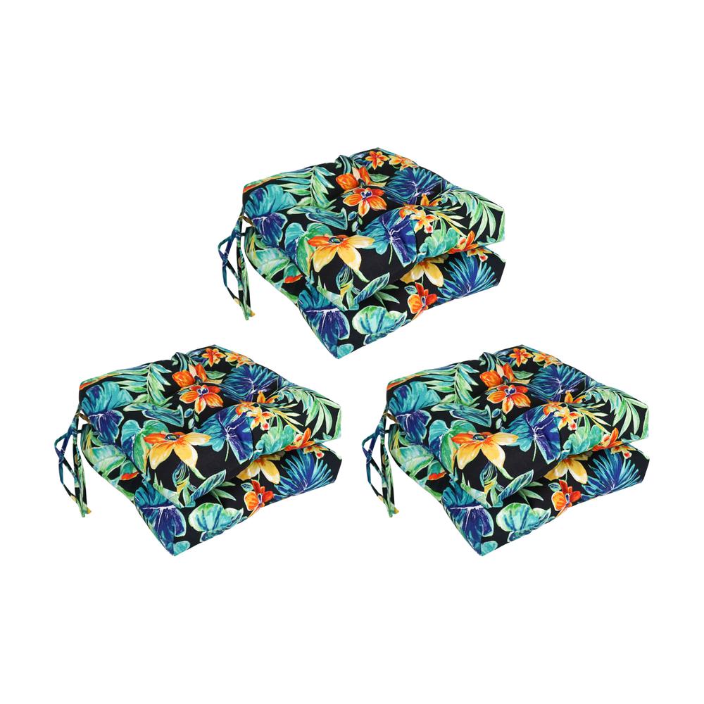 16-inch Spun Polyester Patterned Outdoor Square Tufted Chair Cushion. Picture 1