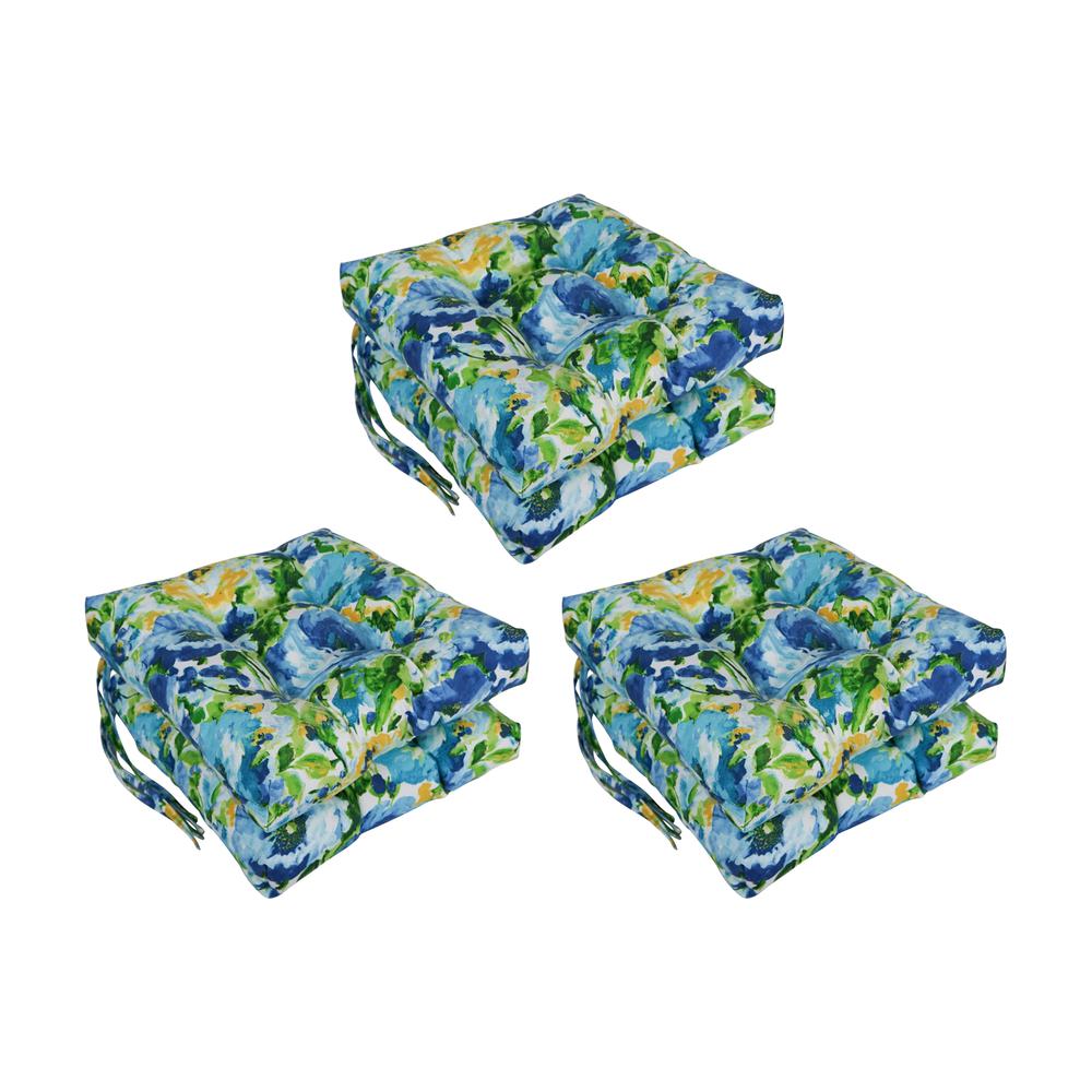 16-inch Spun Polyester Patterned Outdoor Square Tufted Chair Cushion. Picture 1
