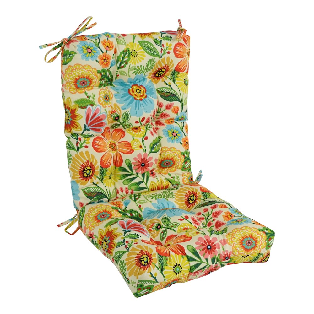 18-inch by 38-inch Spun Polyester Patterned Outdoor Tufted Chair Cushion. Picture 1