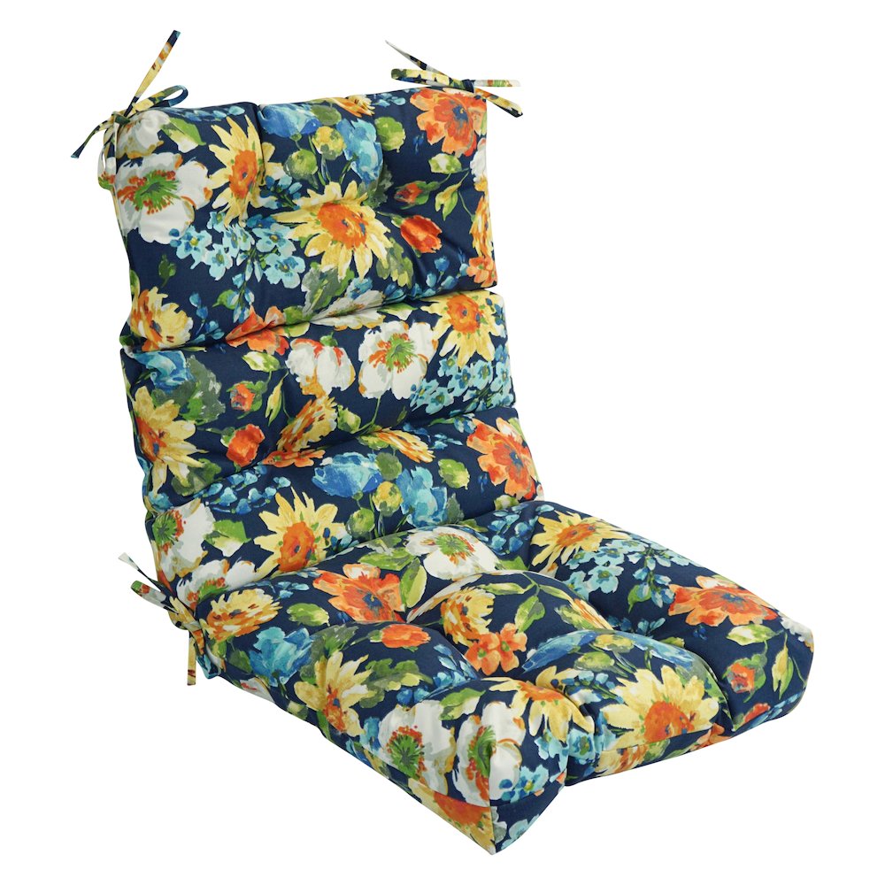 20-inch by 42-inch Spun Polyester Patterned Outdoor Tufted Chair Cushion. Picture 1