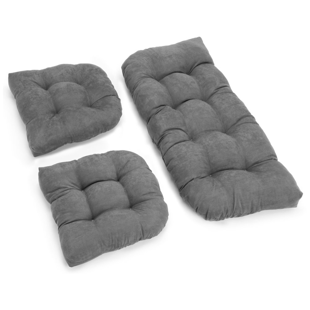 U-Shaped Microsuede Tufted Settee Cushion Set (Set of 3). Picture 1
