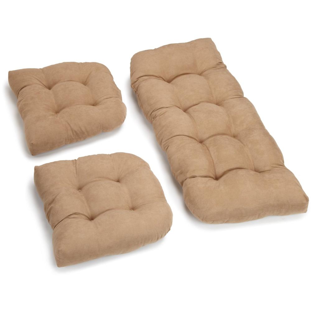 U-Shaped Microsuede Tufted Settee Cushion Set (Set of 3). Picture 1