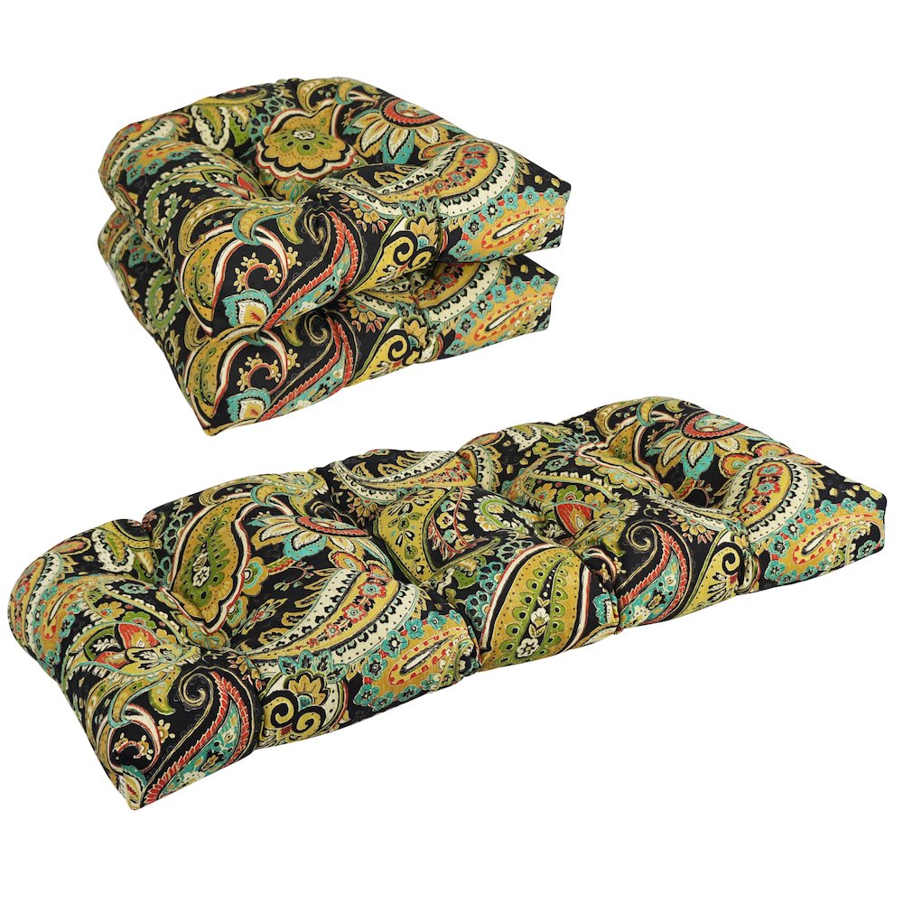 U-Shaped Patterned Spun Polyester Tufted Settee Cushion Set (Set of 3). Picture 1