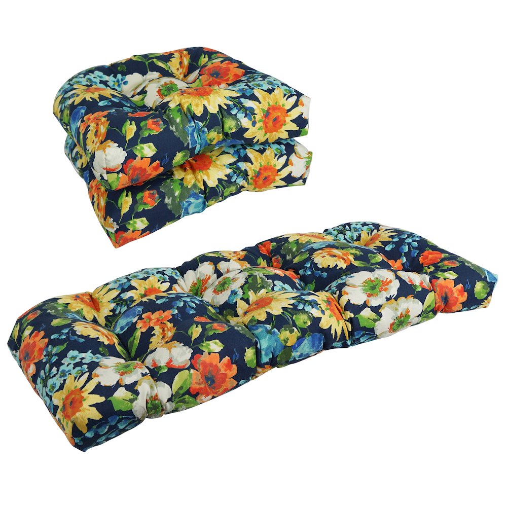 U-Shaped Patterned Spun Polyester Tufted Settee Cushion Set (Set of 3). Picture 1