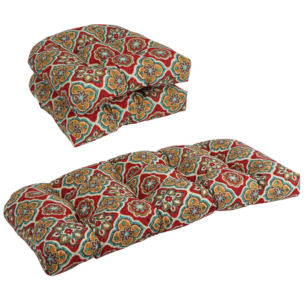 U-Shaped Patterned Spun Polyester Tufted Settee Cushion Set (Set of 3). Picture 1
