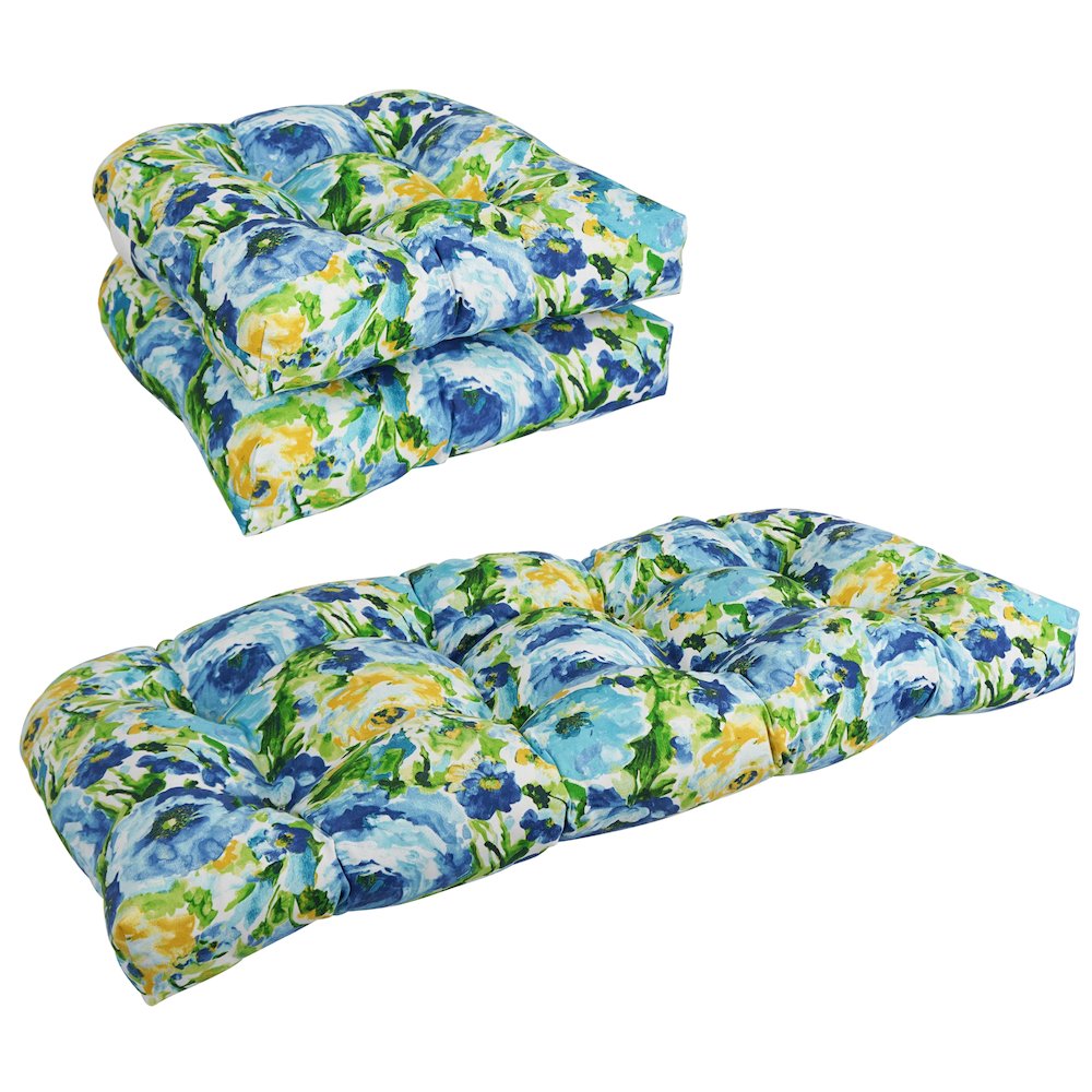 U-Shaped Patterned Spun Polyester Tufted Settee Cushion Set (Set of 3). Picture 1