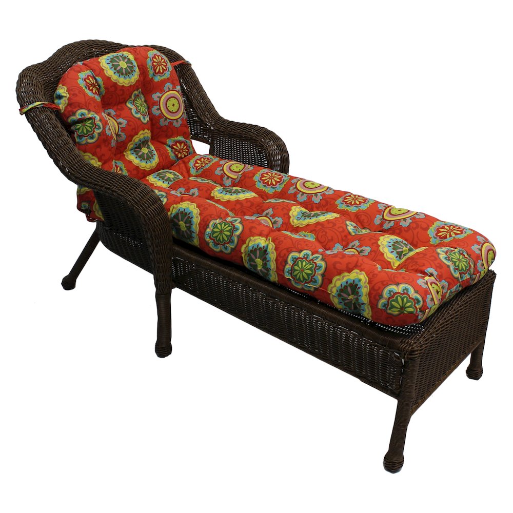 74-inch by 19-inch U-shaped Outdoor Patterned Polyester Chaise Lounge Cushion. Picture 1