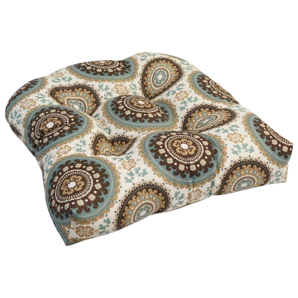 19-inch U-Shaped Spun Polyester Outdoor Tufted Dining Chair Cushion. Picture 1