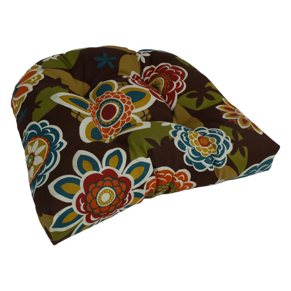 19-inch U-Shaped Patterned Spun Polyester Tufted Dining Chair Cushion, Annie Chocolate. Picture 1