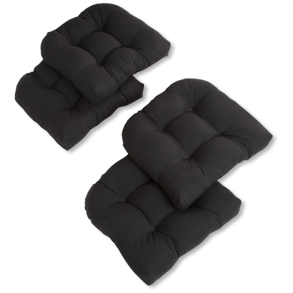 19-inch U-Shaped Solid Twill Tuffed Dining Chair Cushions (Set of 4) 93184-4CH-TW-BK. Picture 1