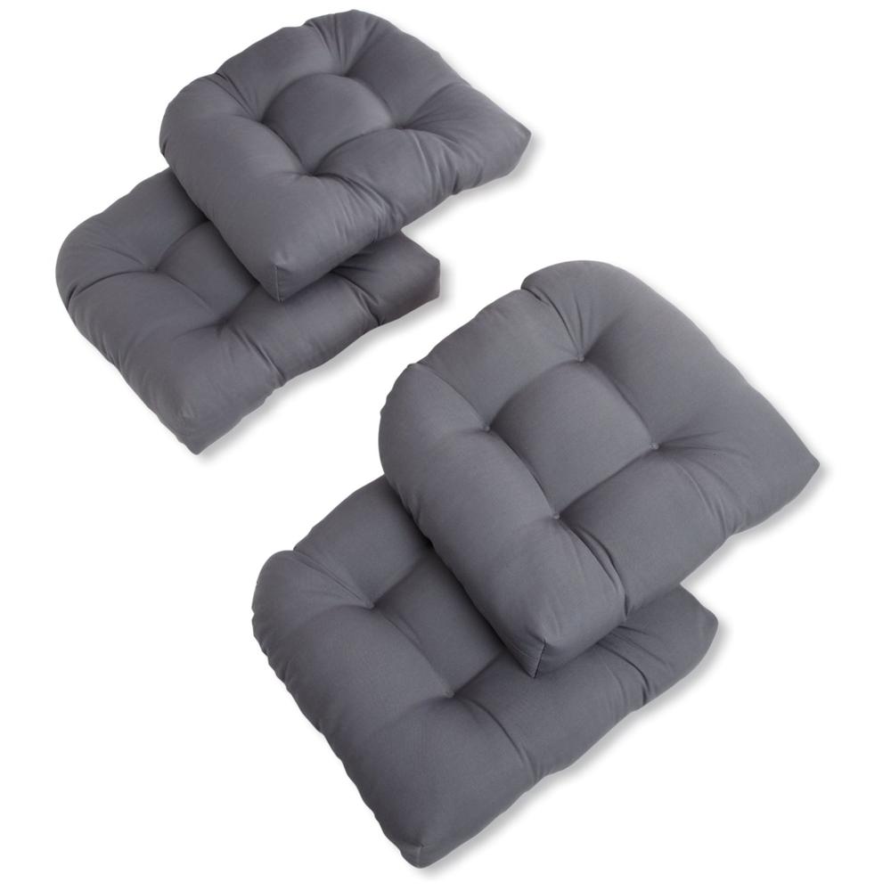 19-inch U-Shaped Solid Twill Tuffed Dining Chair Cushions (Set of 4) 93184-4CH-TW-GY. Picture 1